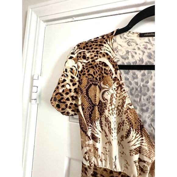 ROBERTO CAVALLI Leopard Floral Animal Snake Print Dress Gold Python Hardware - M - Picture 9 of 11